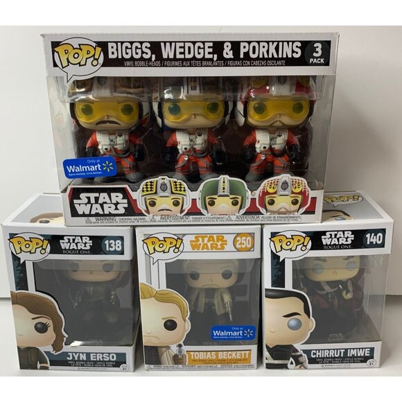 Star Wars Funko Pop! Lot of 4 - Jyn Erso Chirrut Imwe Tobias Beckett + 3pack - Picture 1 of 9